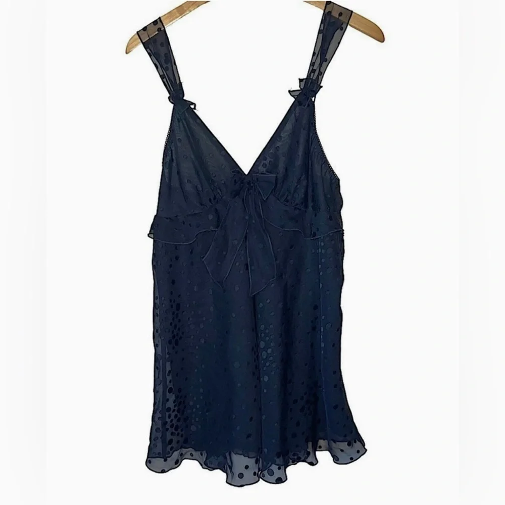 Vintage Belle Nuit Black Layered Polka Dotted Chemise Size Large